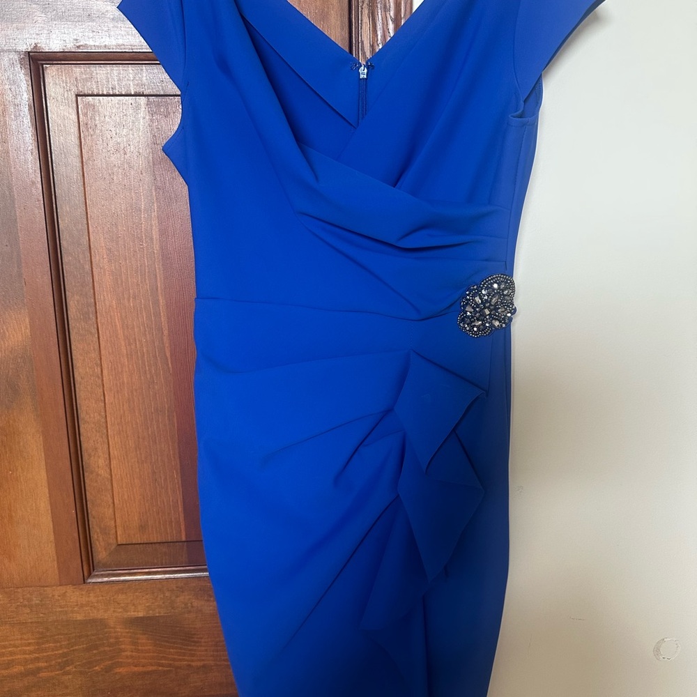 Alex Evenings Royal Blue Asymmetrical Dress with Embellishment